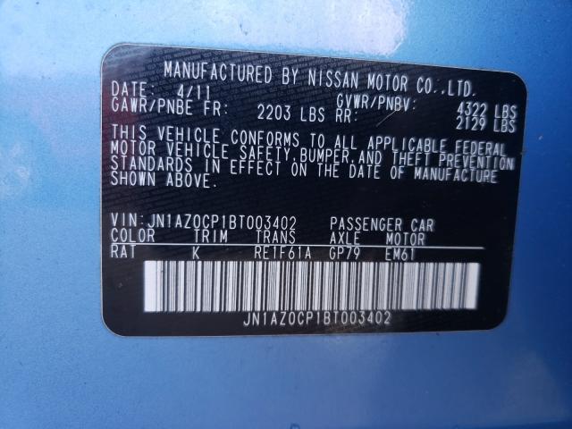 2011 NISSAN LEAF SV JN1AZ0CP1BT003402