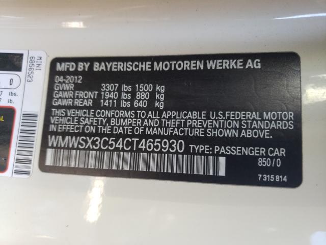 2012 MINI COOPER COU WMWSX3C54CT465930