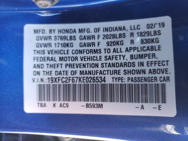 2019 HONDA CIVIC LX 19XFC2F67KE026534