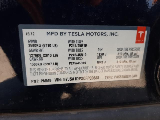 2012 TESLA S P85 5YJSA1DPXCFP02688
