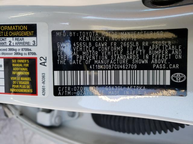 2012 TOYOTA AVALON BAS 4T1BK3DB7CU462709