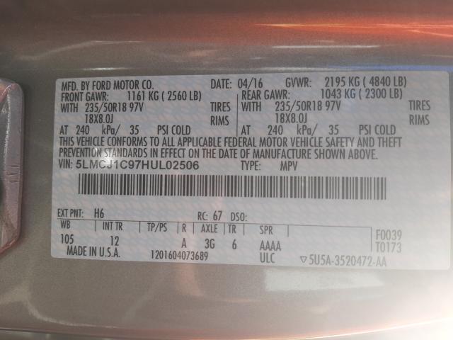 2017 LINCOLN MKC PREMIE 5LMCJ1C97HUL02506