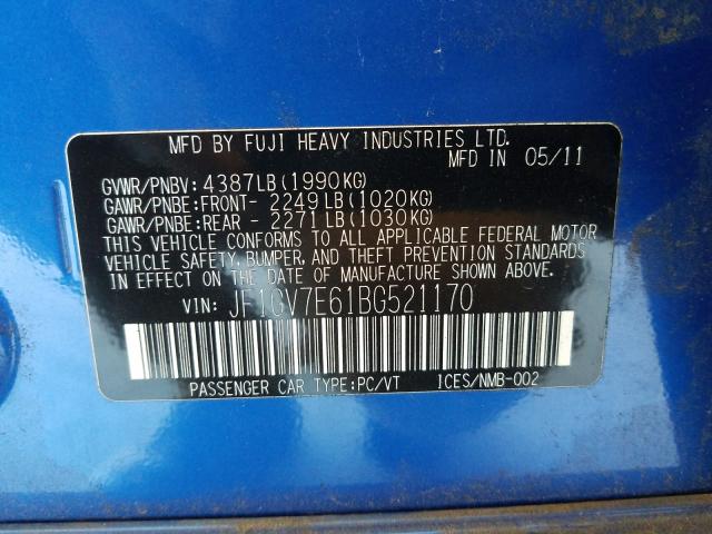 2011 SUBARU IMPREZA WR JF1GV7E61BG521170