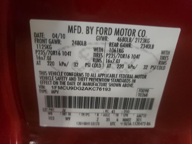 2010 FORD ESCAPE XLT 1FMCU9DG2AKC76193