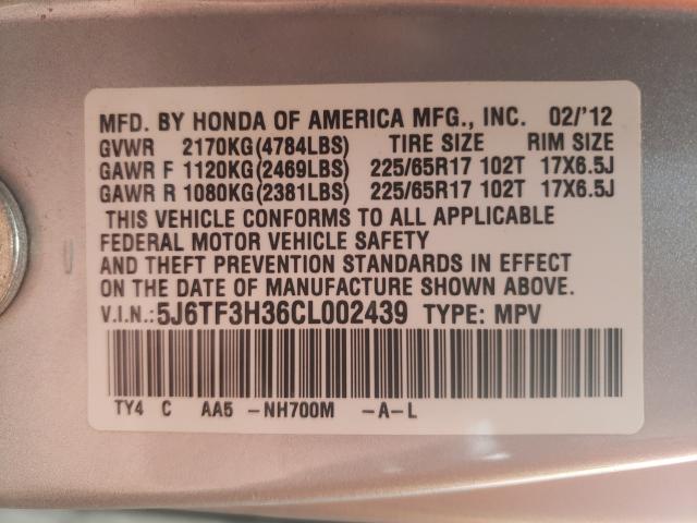 2012 HONDA CROSSTOUR 5J6TF3H36CL002439