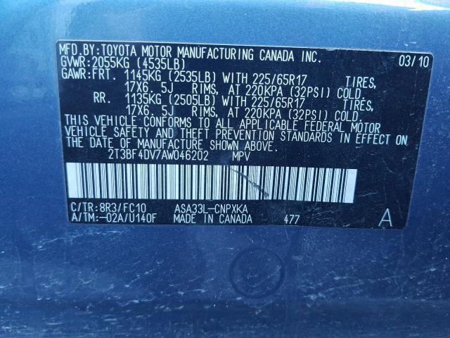 2010 TOYOTA RAV4 2T3BF4DV7AW046202