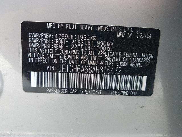 2010 SUBARU IMPREZA 2. JF1GH6A68AH815472