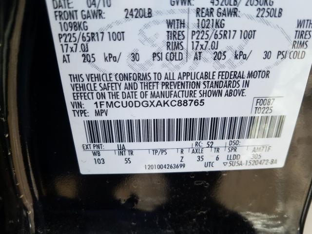2010 FORD ESCAPE XLT 1FMCU0DGXAKC88765