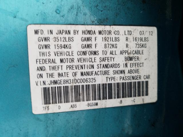 2013 HONDA FIT JHMGE8H31DC006325