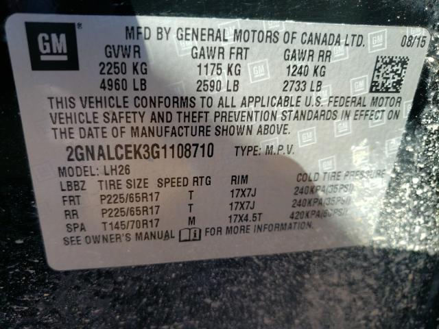 2016 CHEVROLET EQUINOX LT 2GNALCEK3G1108710