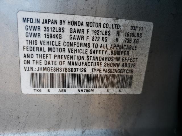 2011 HONDA FIT JHMGE8H37BS007126