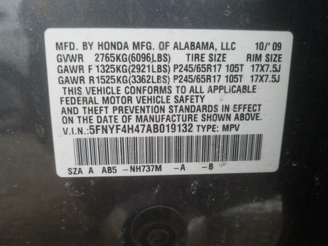 2010 HONDA PILOT EX 5FNYF4H47AB019132