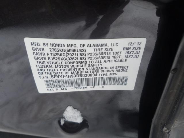 2013 HONDA PILOT TOUR 5FNYF4H93DB030094