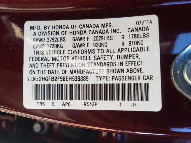 2014 HONDA CIVIC EXL 2HGFB2F98EH538889