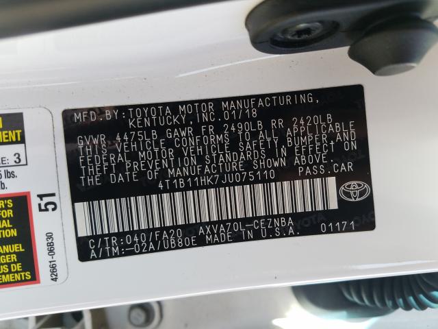 2018 TOYOTA CAMRY L - 4T1B11HK7JU075110