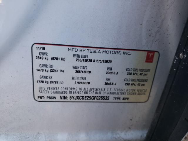 2016 TESLA MODEL X 5YJXCDE29GF026535