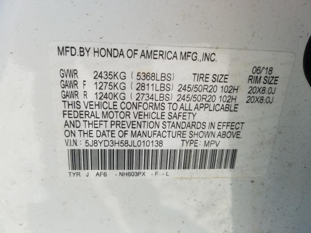 2018 ACURA MDX TECHNO 5J8YD3H58JL010138