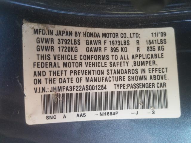 2010 HONDA CIVIC HYBR JHMFA3F22AS001284