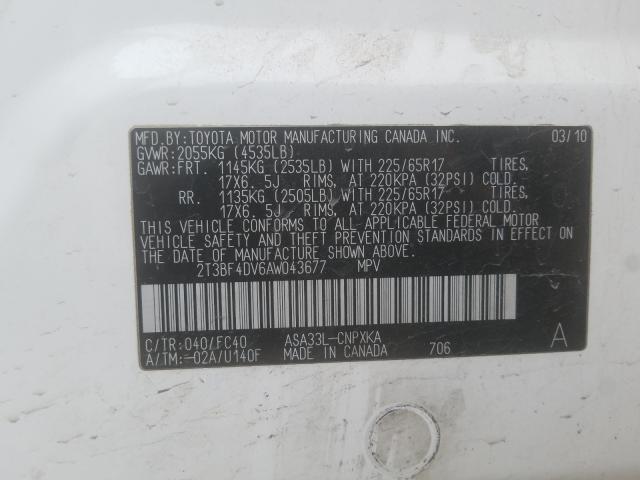 2010 TOYOTA RAV4 2T3BF4DV6AW043677