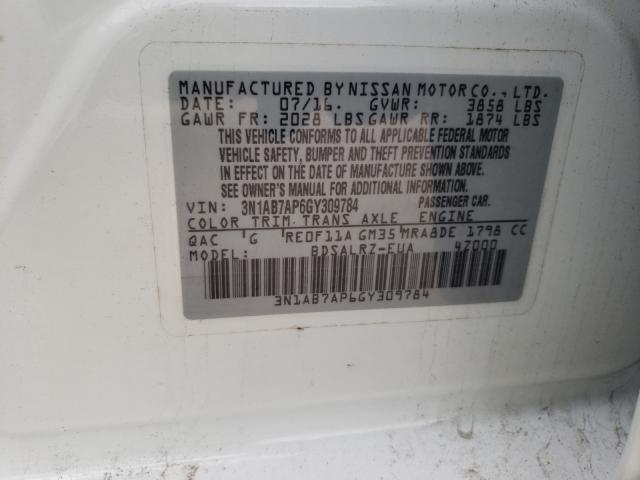 2016 NISSAN SENTRA S 3N1AB7AP6GY309784