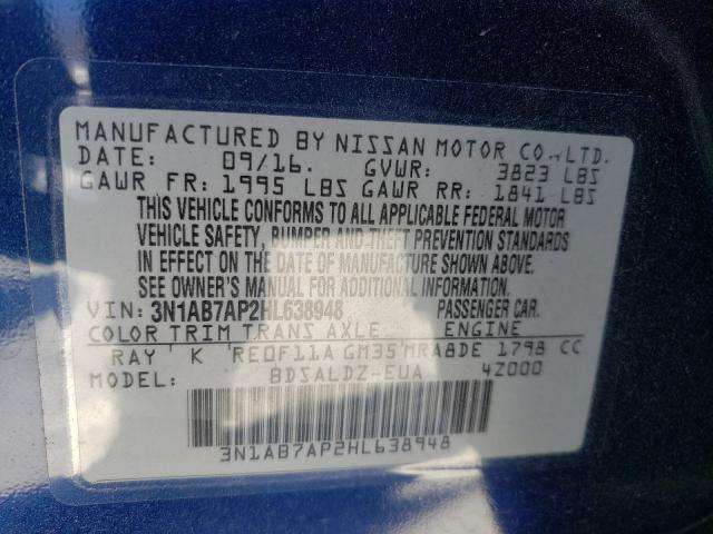 2017 NISSAN SENTRA S 3N1AB7AP2HL638948