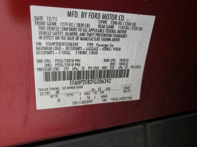 2015 FORD TAURUS SEL 1FAHP2E82FG206242