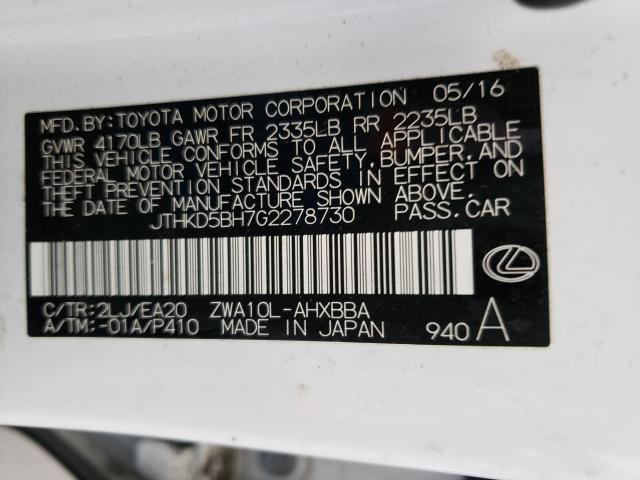 2016 LEXUS CT 200 - JTHKD5BH7G2278730