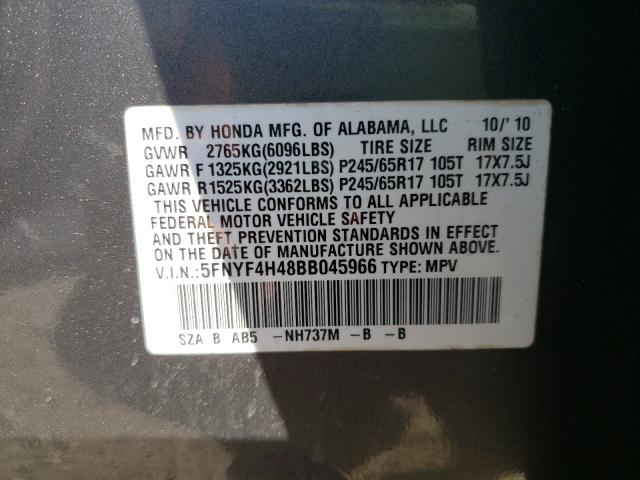 2011 HONDA PILOT EX 5FNYF4H48BB045966