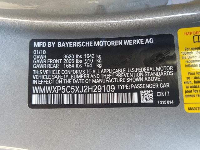 2018 MINI COOPER WMWXP5C5XJ2H29109
