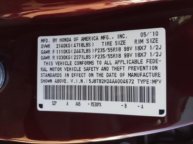 2010 ACURA RDX 5J8TB2H24AA004672