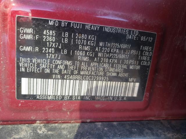 2012 SUBARU OUTBACK 4S4BRBLC0C3299925