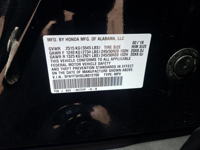 2018 HONDA PILOT TOUR 5FNYF5H93JB012700