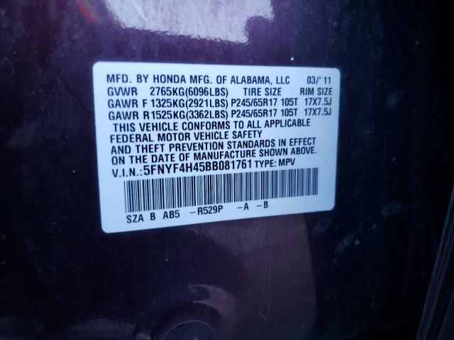 2011 HONDA PILOT EX 5FNYF4H45BB081761