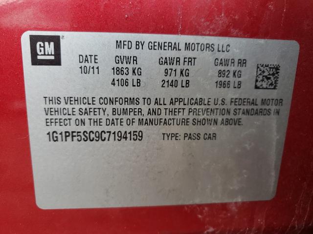 2012 CHEVROLET CRUZE LT 1G1PF5SC9C7194159