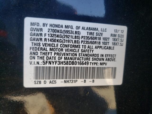 2013 HONDA PILOT EXL 5FNYF3H58DB016649