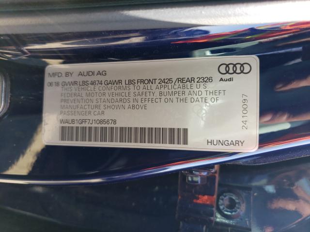 2018 AUDI S3 PREMIUM WAUB1GFF7J1085678