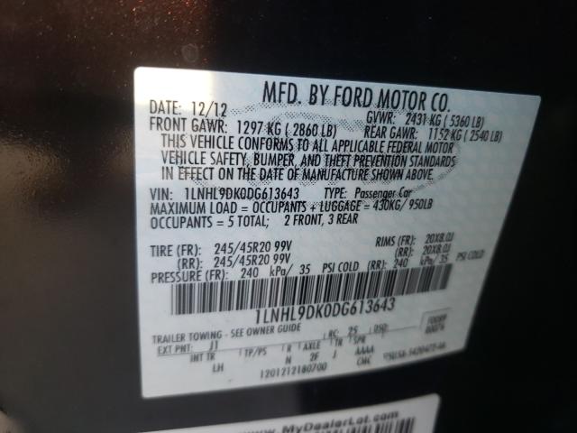 2013 LINCOLN MKS 1LNHL9DK0DG613643