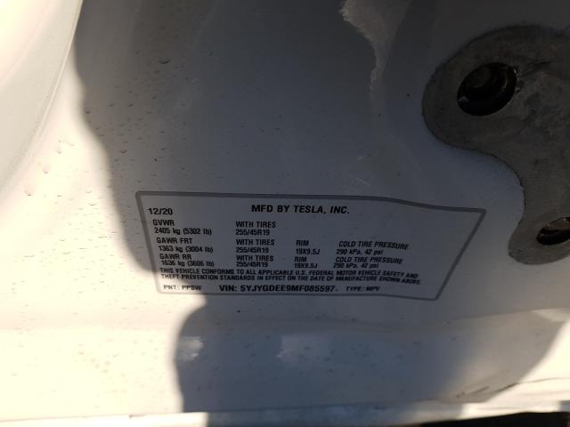 2021 TESLA MODEL Y 5YJYGDEE9MF085597