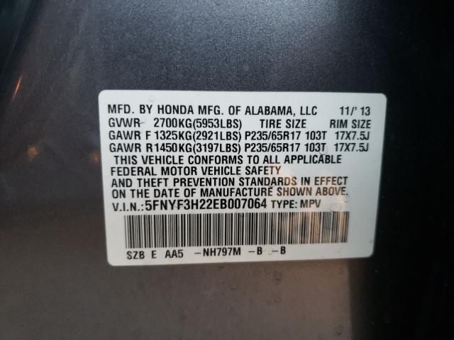 2014 HONDA PILOT LX 5FNYF3H22EB007064