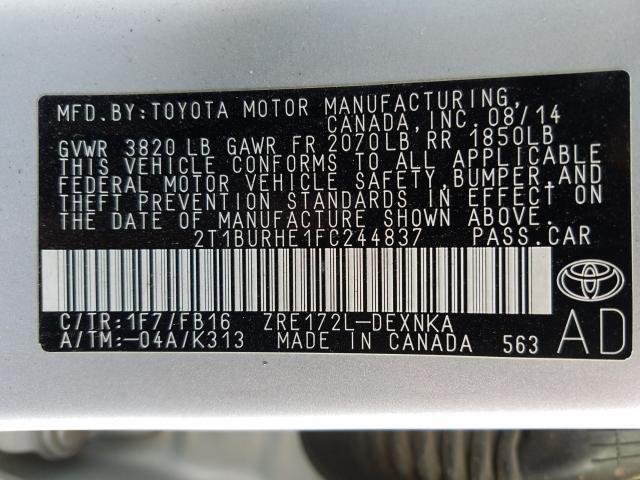 2015 TOYOTA COROLLA L 2T1BURHE1FC244837