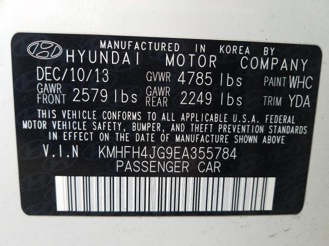 2014 HYUNDAI AZERA GLS KMHFH4JG9EA355784