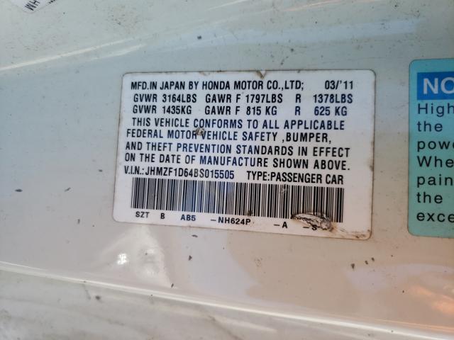 2011 HONDA CR-Z EX JHMZF1D64BS015505