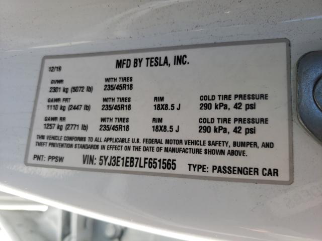 2020 TESLA MODEL 3 5YJ3E1EB7LF651565