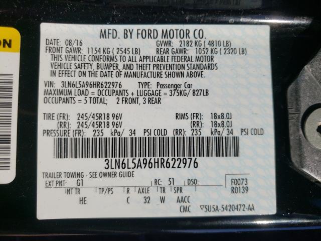 2017 LINCOLN MKZ PREMIE 3LN6L5A96HR622976