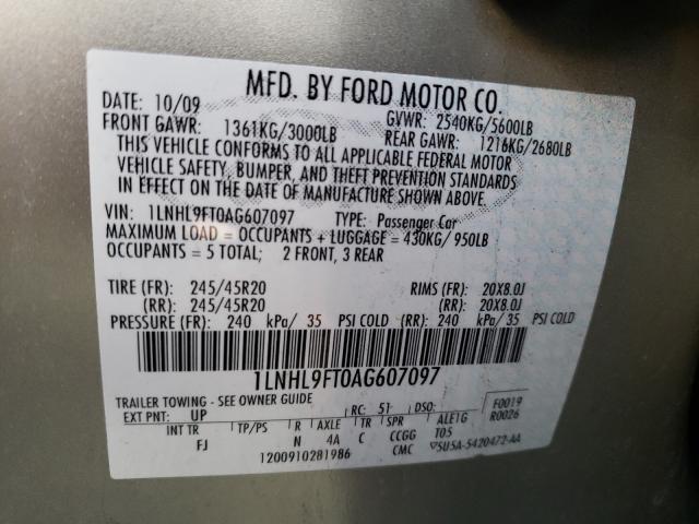 2010 LINCOLN MKS 1LNHL9FT0AG607097