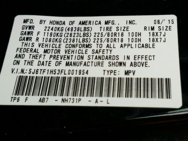 2015 HONDA CROSSTOUR 5J6TF1H53FL001954