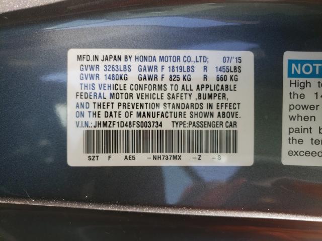 2015 HONDA CR-Z JHMZF1D48FS003734
