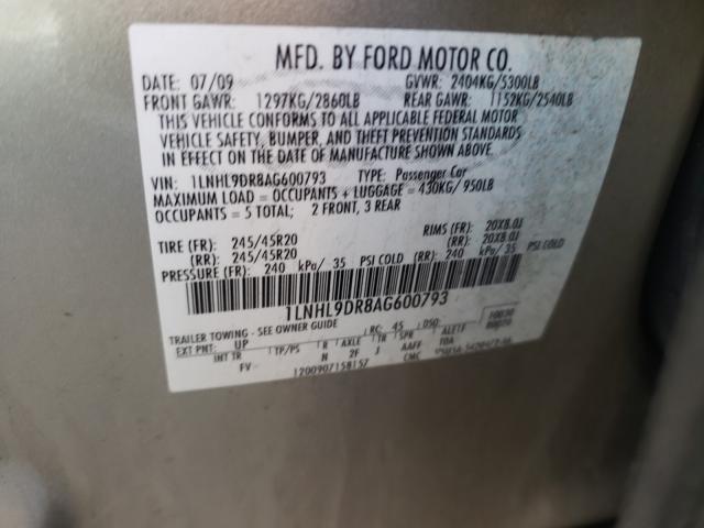 2010 LINCOLN MKS 1LNHL9DR8AG600793