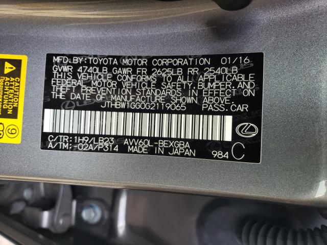 2016 LEXUS ES 300H JTHBW1GG0G2119065