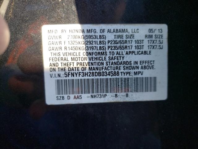 2013 HONDA PILOT LX 5FNYF3H28DB034588